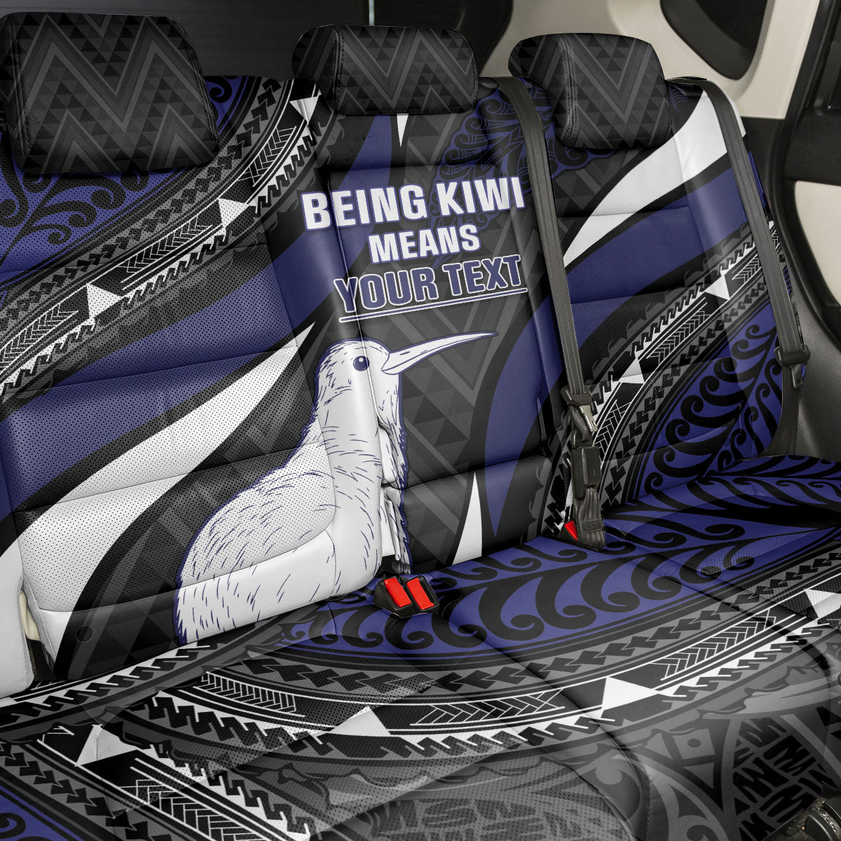 Personalised New Zealand Kiwi Back Car Seat Cover Silver Fern Tribal Pattern DT05 - Polynesian Pride