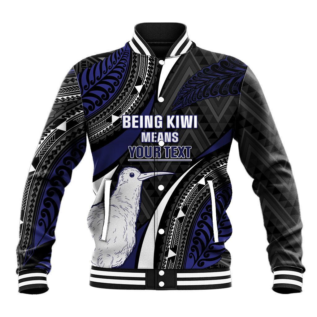 Personalised New Zealand Kiwi Baseball Jacket Silver Fern Tribal Pattern DT05 Unisex Navy - Polynesian Pride
