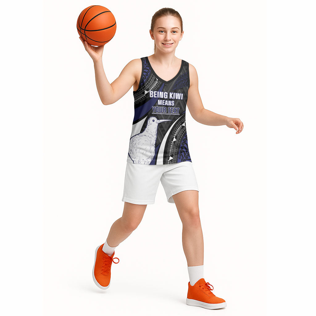 Personalised New Zealand Kiwi Basketball Jersey Silver Fern Tribal Pattern DT05 - Polynesian Pride