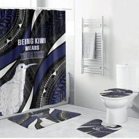 Personalised New Zealand Kiwi Bathroom Set Silver Fern Tribal Pattern DT05 Bathroom Set (4 pcs) Navy - Polynesian Pride