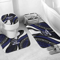 Personalised New Zealand Kiwi Bathroom Set Silver Fern Tribal Pattern DT05 Mat Set Only (3 pcs) One Size Navy - Polynesian Pride