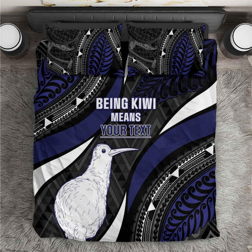 Personalised New Zealand Kiwi Bedding Set Silver Fern Tribal Pattern DT05 Navy - Polynesian Pride