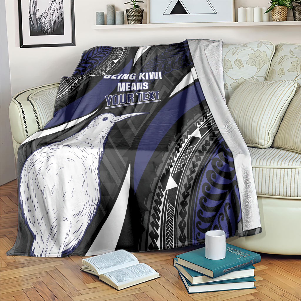 Personalised New Zealand Kiwi Blanket Silver Fern Tribal Pattern DT05 Navy - Polynesian Pride