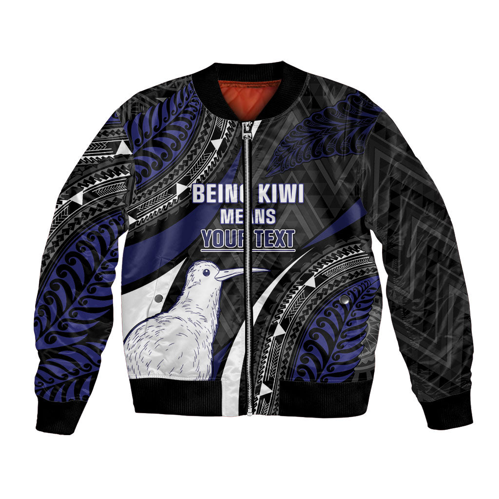Personalised New Zealand Kiwi Bomber Jacket Silver Fern Tribal Pattern DT05 Unisex Navy - Polynesian Pride