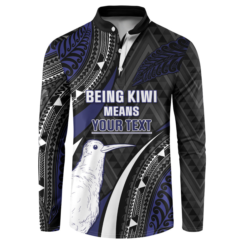 Personalised New Zealand Kiwi Button Sweatshirt Silver Fern Tribal Pattern DT05 Navy - Polynesian Pride