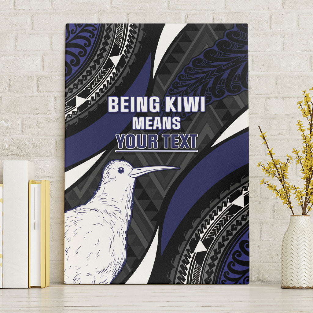 Personalised New Zealand Kiwi Canvas Wall Art Silver Fern Tribal Pattern DT05 Without Frame Navy - Polynesian Pride