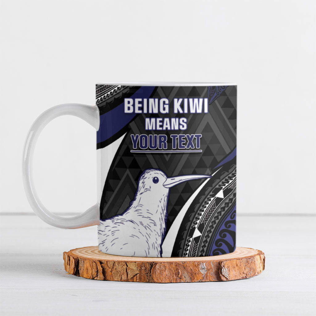 Personalised New Zealand Kiwi Ceramic Mug Silver Fern Tribal Pattern DT05 Navy - Polynesian Pride