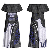 Personalised New Zealand Kiwi Couples Matching Off Shoulder Maxi Dress and Hawaiian Shirt Silver Fern Tribal Pattern DT05 - Polynesian Pride