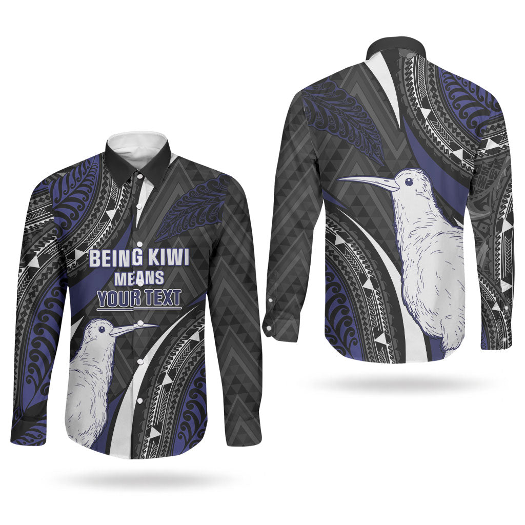 Personalised New Zealand Kiwi Couples Matching Off The Shoulder Long Sleeve Dress and Long Sleeve Button Shirt Silver Fern Tribal Pattern DT05 - Polynesian Pride