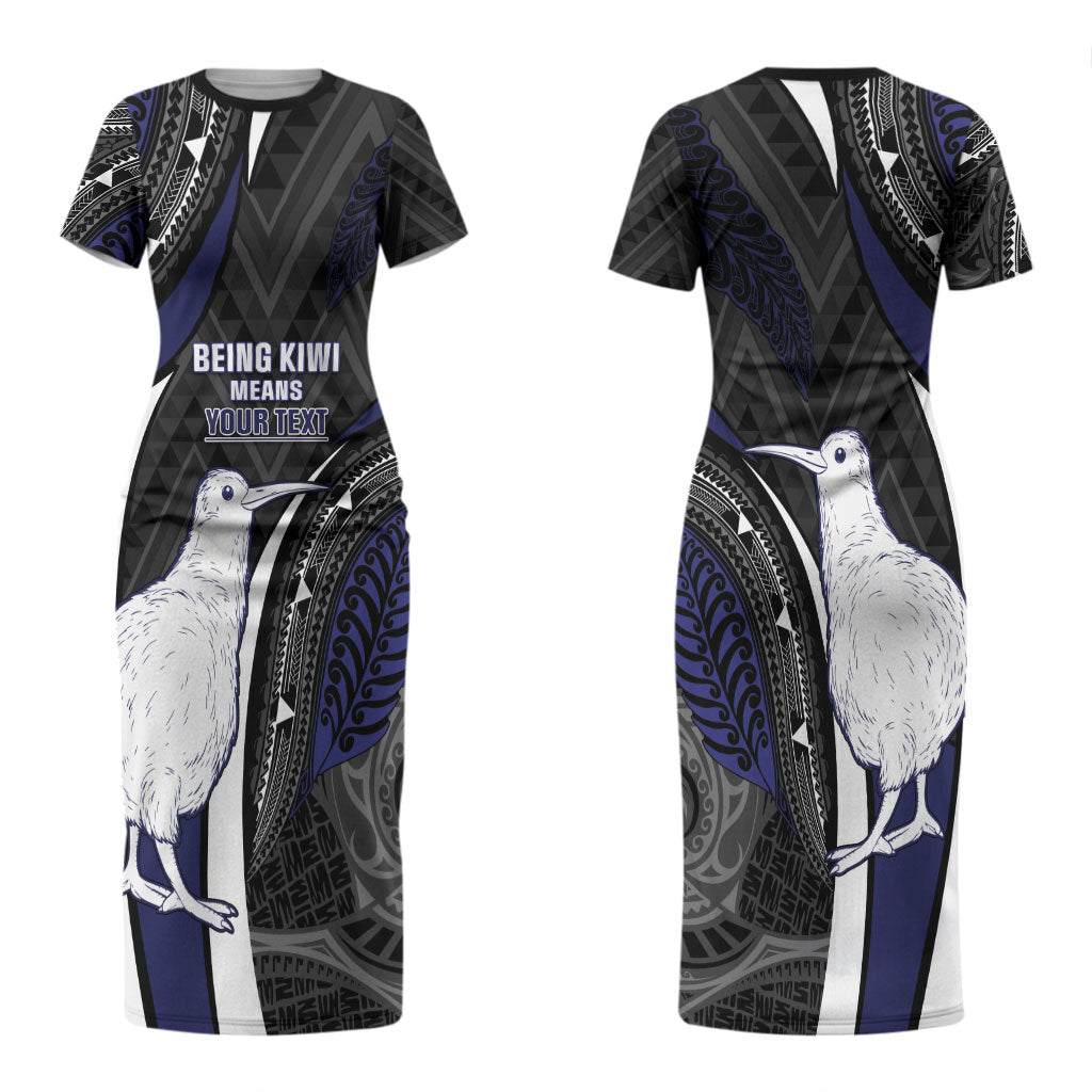 Personalised New Zealand Kiwi Couples Matching Short Sleeve Bodycon Dress and Long Sleeve Button Shirt Silver Fern Tribal Pattern DT05 - Polynesian Pride