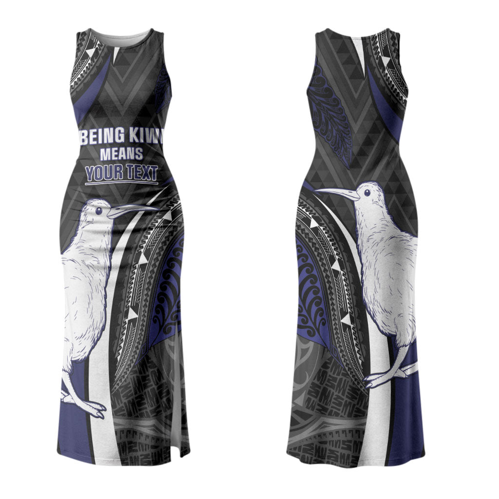 Personalised New Zealand Kiwi Couples Matching Tank Maxi Dress and Hawaiian Shirt Silver Fern Tribal Pattern DT05 - Polynesian Pride