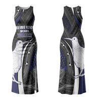 Personalised New Zealand Kiwi Couples Matching Tank Maxi Dress and Hawaiian Shirt Silver Fern Tribal Pattern DT05 - Polynesian Pride