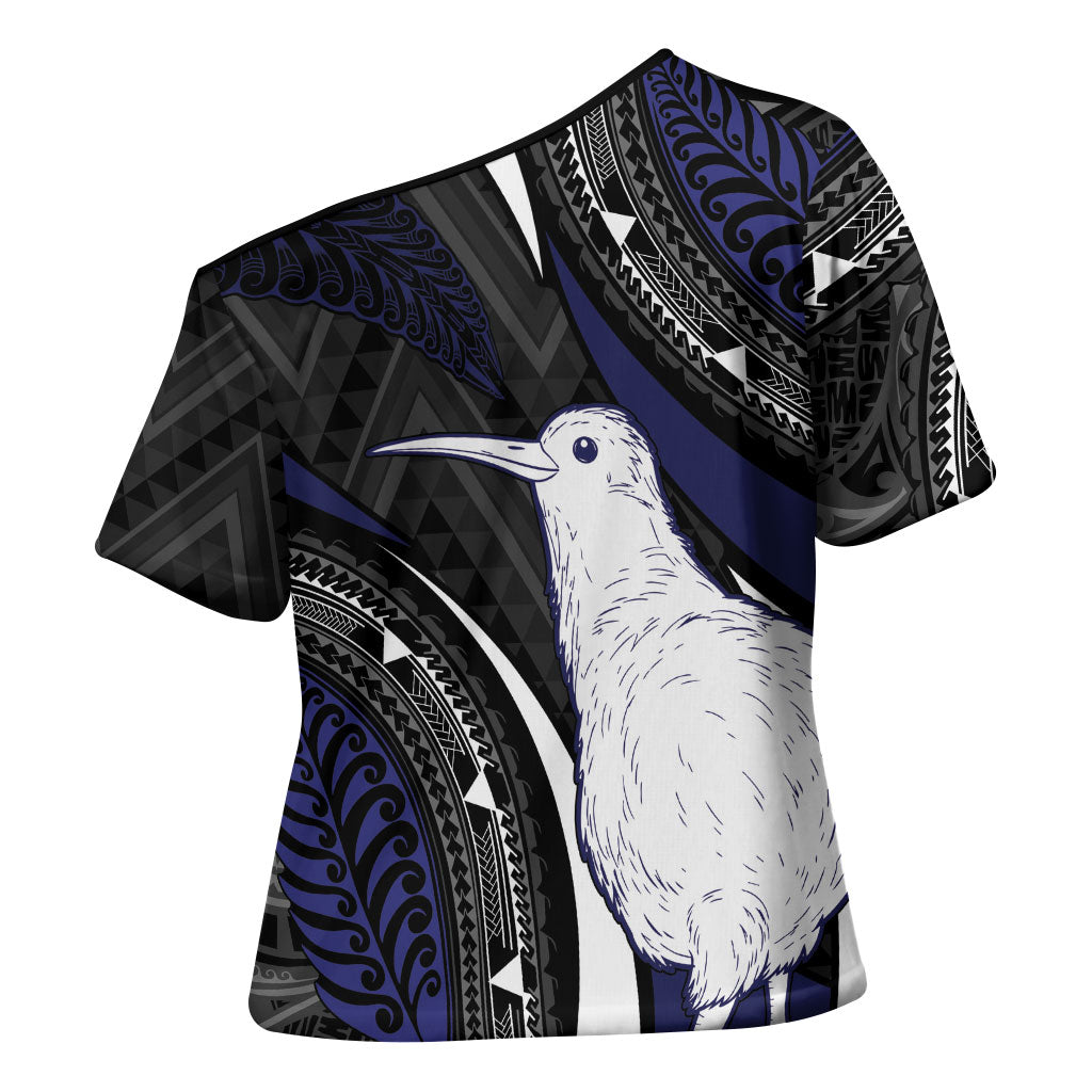 Personalised New Zealand Kiwi Cross Shoulder Shirt Silver Fern Tribal Pattern DT05 - Polynesian Pride