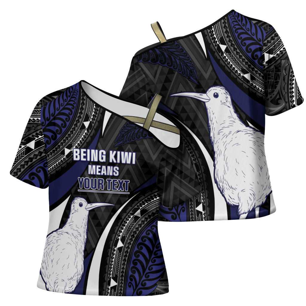 Personalised New Zealand Kiwi Cross Shoulder Shirt Silver Fern Tribal Pattern DT05 - Polynesian Pride