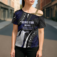 Personalised New Zealand Kiwi Cross Shoulder Shirt Silver Fern Tribal Pattern DT05 - Polynesian Pride