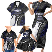 Personalised New Zealand Kiwi Family Matching Short Sleeve Bodycon Dress and Hawaiian Shirt Silver Fern Tribal Pattern DT05 - Polynesian Pride