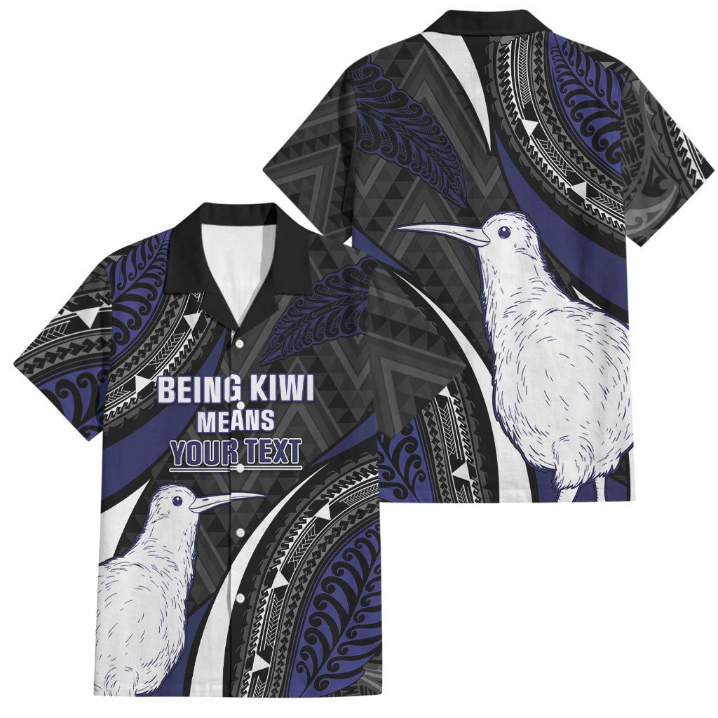 Personalised New Zealand Kiwi Family Matching Short Sleeve Bodycon Dress and Hawaiian Shirt Silver Fern Tribal Pattern DT05 Dad's Shirt - Short Sleeve Navy - Polynesian Pride