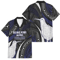 Personalised New Zealand Kiwi Family Matching Short Sleeve Bodycon Dress and Hawaiian Shirt Silver Fern Tribal Pattern DT05 Dad's Shirt - Short Sleeve Navy - Polynesian Pride