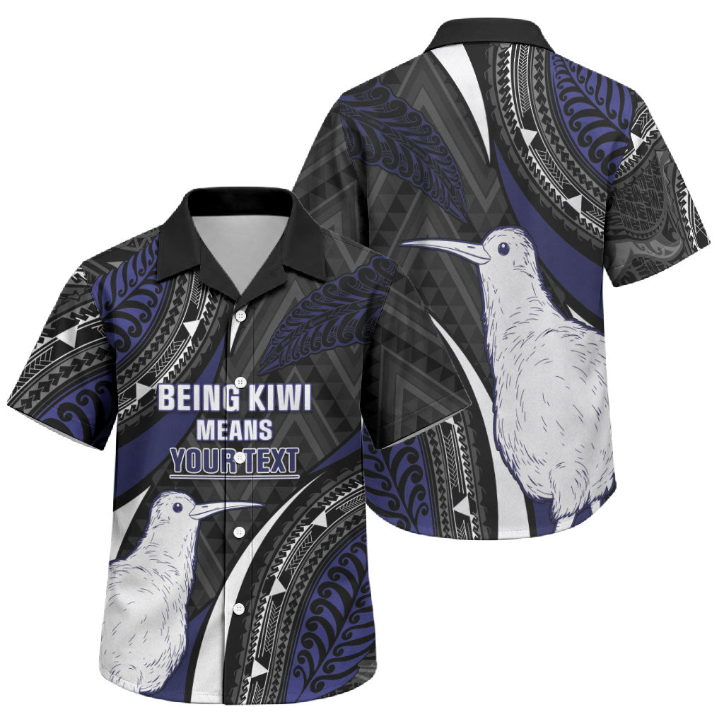 Personalised New Zealand Kiwi Family Matching Short Sleeve Bodycon Dress and Hawaiian Shirt Silver Fern Tribal Pattern DT05 Son's Shirt Navy - Polynesian Pride