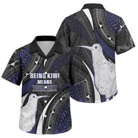 Personalised New Zealand Kiwi Family Matching Short Sleeve Bodycon Dress and Hawaiian Shirt Silver Fern Tribal Pattern DT05 Son's Shirt Navy - Polynesian Pride