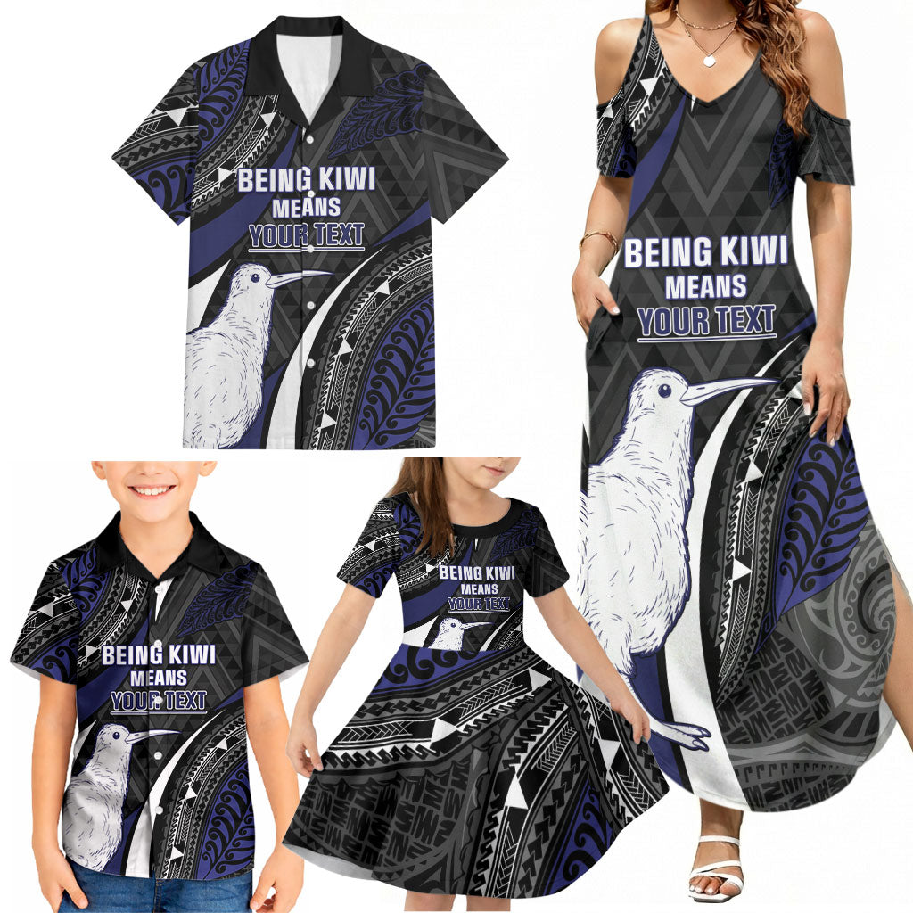 Personalised New Zealand Kiwi Family Matching Summer Maxi Dress and Hawaiian Shirt Silver Fern Tribal Pattern DT05 - Polynesian Pride