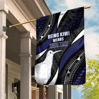 Personalised New Zealand Kiwi Garden Flag Silver Fern Tribal Pattern DT05 House Flag Navy - Polynesian Pride