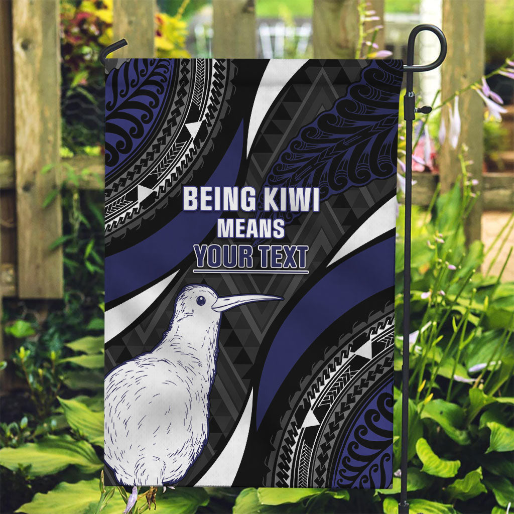 Personalised New Zealand Kiwi Garden Flag Silver Fern Tribal Pattern DT05 Garden Flag Navy - Polynesian Pride