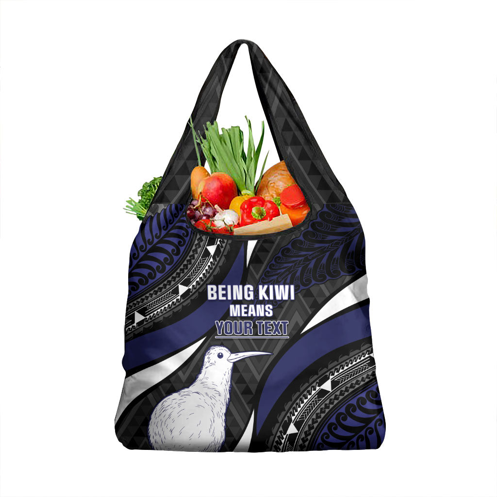 Personalised New Zealand Kiwi Grocery Bag Silver Fern Tribal Pattern DT05 1-pack One Size Navy - Polynesian Pride