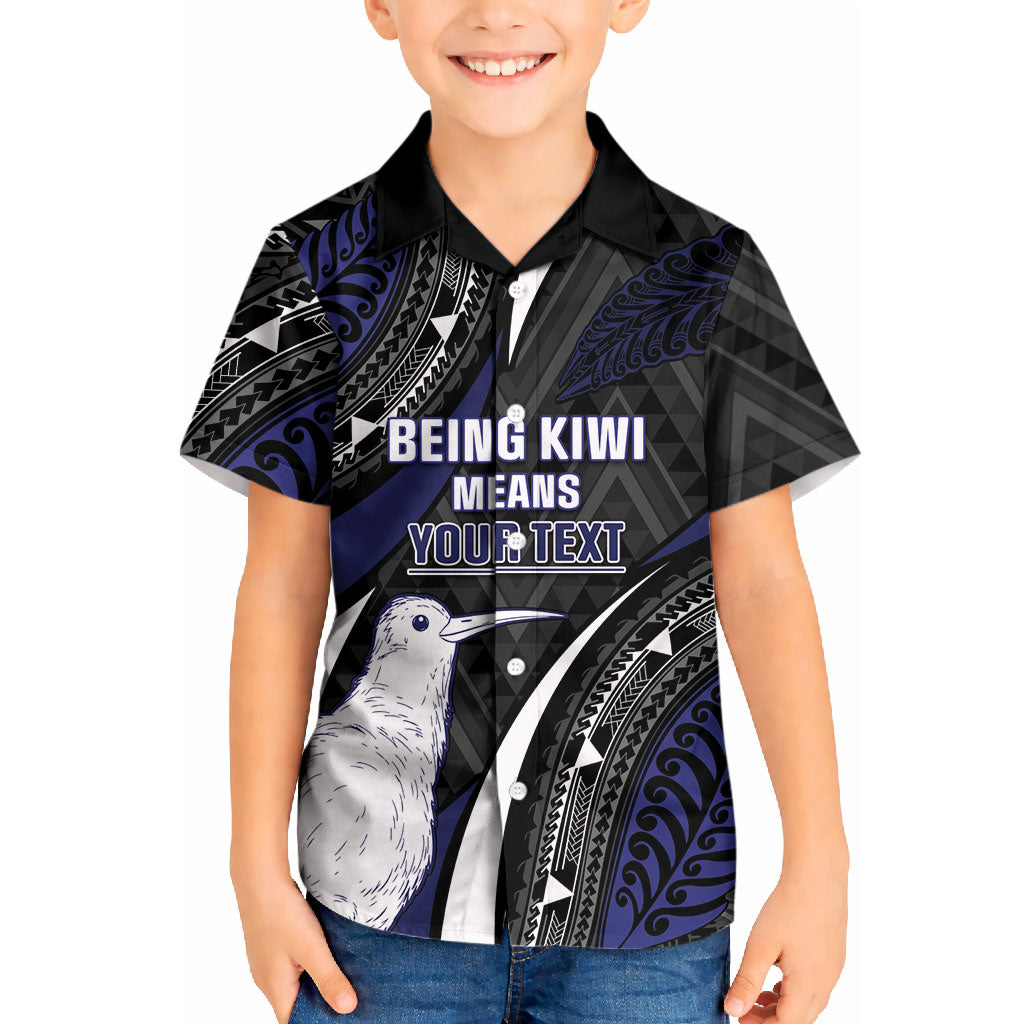 Personalised New Zealand Kiwi Kid Hawaiian Shirt Silver Fern Tribal Pattern DT05 Kid Navy - Polynesian Pride