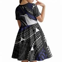 Personalised New Zealand Kiwi Kid Short Sleeve Dress Silver Fern Tribal Pattern DT05 - Polynesian Pride