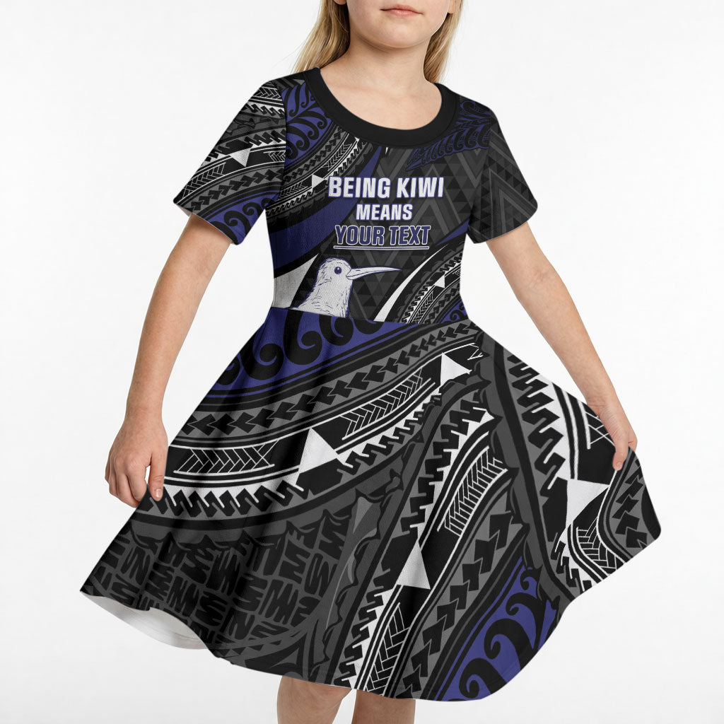 Personalised New Zealand Kiwi Kid Short Sleeve Dress Silver Fern Tribal Pattern DT05 - Polynesian Pride