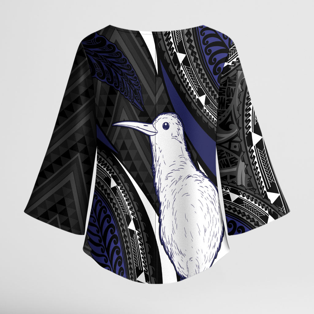 Personalised New Zealand Kiwi Kimono Sleeve Blouse Silver Fern Tribal Pattern DT05 - Polynesian Pride