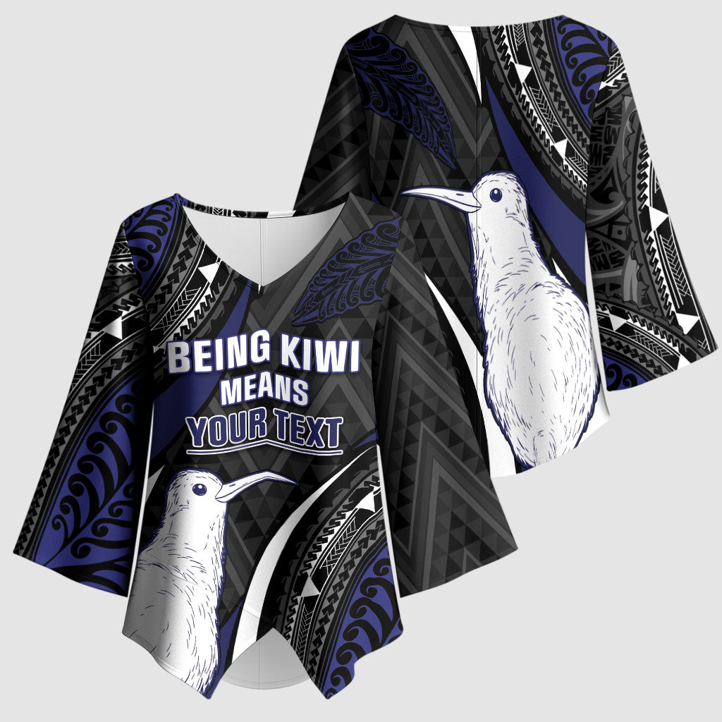 Personalised New Zealand Kiwi Kimono Sleeve Blouse Silver Fern Tribal Pattern DT05 - Polynesian Pride