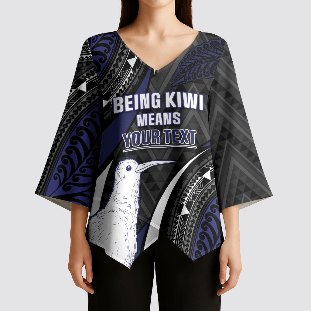 Personalised New Zealand Kiwi Kimono Sleeve Blouse Silver Fern Tribal Pattern DT05 - Polynesian Pride