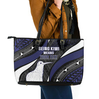 Personalised New Zealand Kiwi Leather Tote Bag Silver Fern Tribal Pattern DT05 - Polynesian Pride