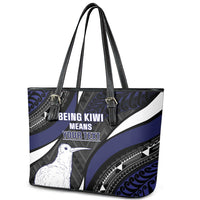 Personalised New Zealand Kiwi Leather Tote Bag Silver Fern Tribal Pattern DT05 - Polynesian Pride