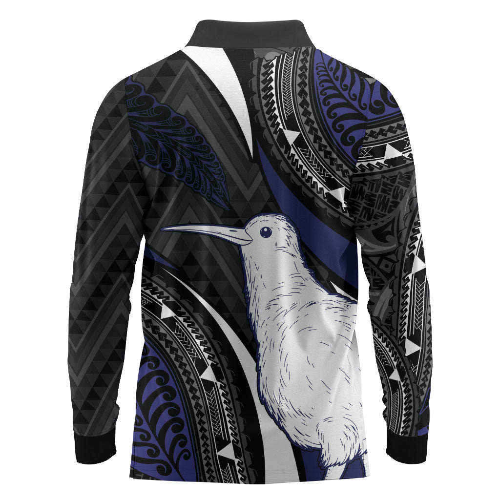 Personalised New Zealand Kiwi Long Sleeve Polo Shirt Silver Fern Tribal Pattern DT05 - Polynesian Pride