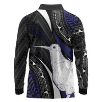 Personalised New Zealand Kiwi Long Sleeve Polo Shirt Silver Fern Tribal Pattern DT05 - Polynesian Pride
