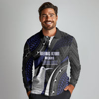 Personalised New Zealand Kiwi Long Sleeve Polo Shirt Silver Fern Tribal Pattern DT05 - Polynesian Pride