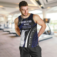 Personalised New Zealand Kiwi Men Tank Top Silver Fern Tribal Pattern DT05 Navy - Polynesian Pride