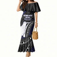 Personalised New Zealand Kiwi Mermaid Dress Silver Fern Tribal Pattern DT05 Women Navy - Polynesian Pride