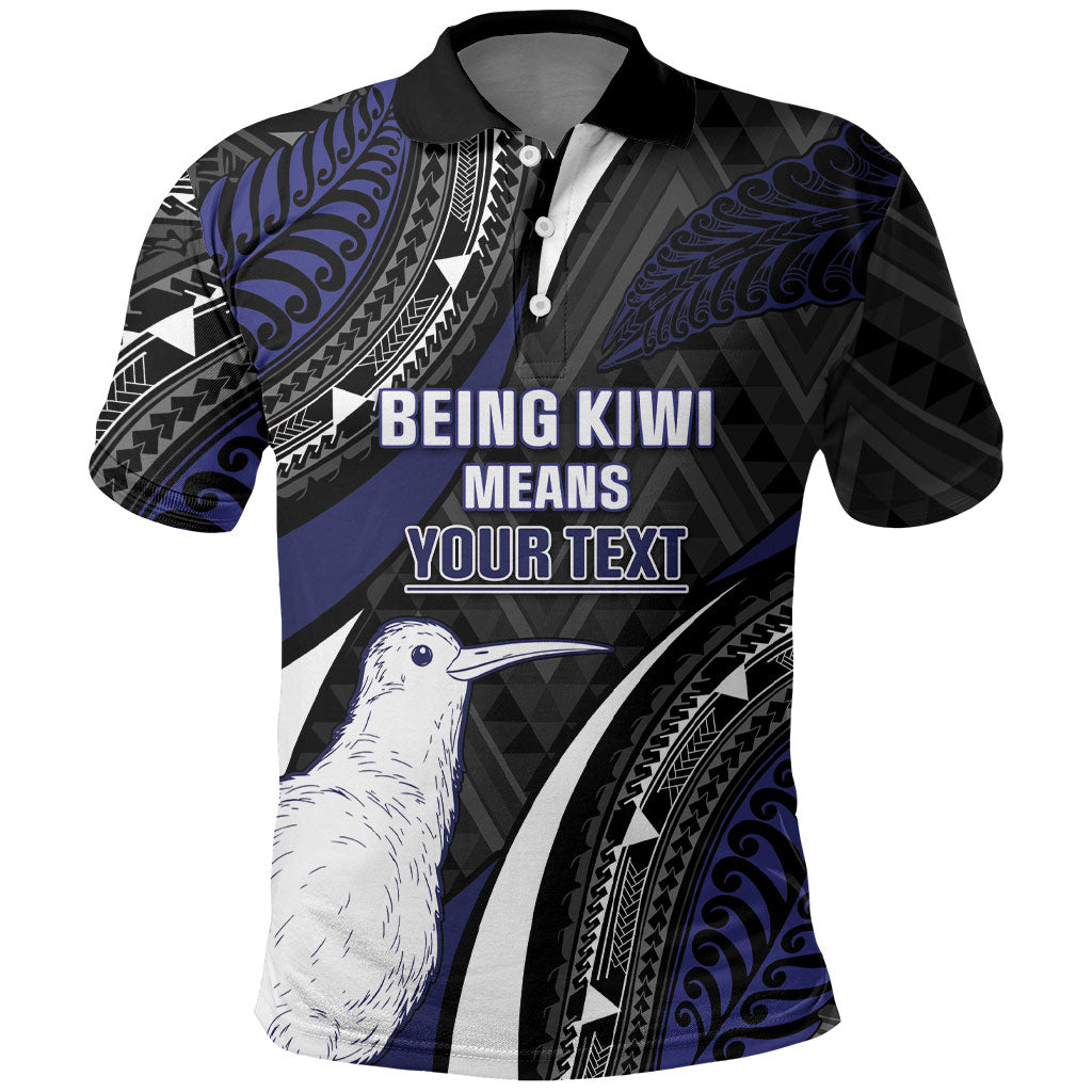 Personalised New Zealand Kiwi Polo Shirt Silver Fern Tribal Pattern DT05 Navy - Polynesian Pride