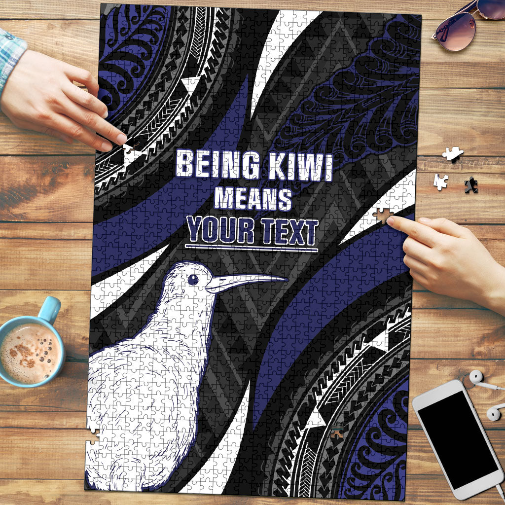 Personalised New Zealand Kiwi Puzzle Silver Fern Tribal Pattern DT05 Navy - Polynesian Pride