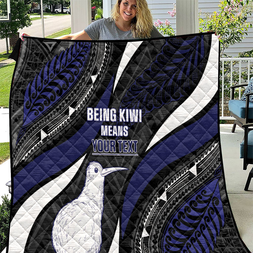 Personalised New Zealand Kiwi Quilt Silver Fern Tribal Pattern DT05 Navy - Polynesian Pride