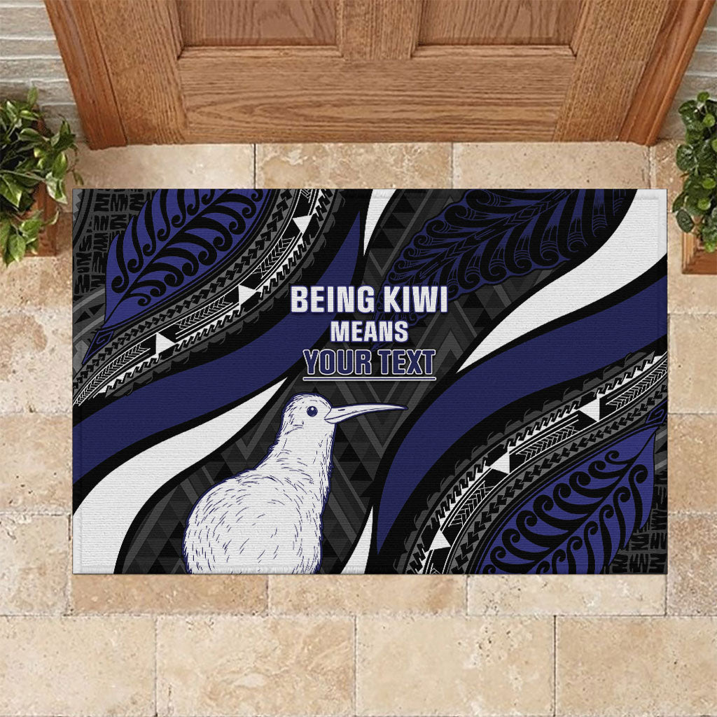 Personalised New Zealand Kiwi Rubber Doormat Silver Fern Tribal Pattern DT05 Navy - Polynesian Pride