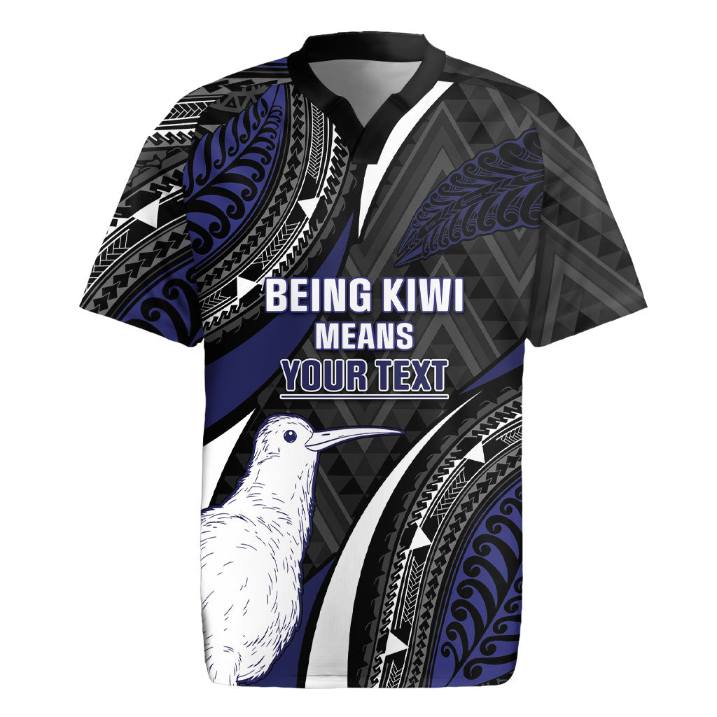 Personalised New Zealand Kiwi Rugby Jersey Silver Fern Tribal Pattern DT05 Navy - Polynesian Pride
