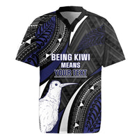 Personalised New Zealand Kiwi Rugby Jersey Silver Fern Tribal Pattern DT05 Navy - Polynesian Pride