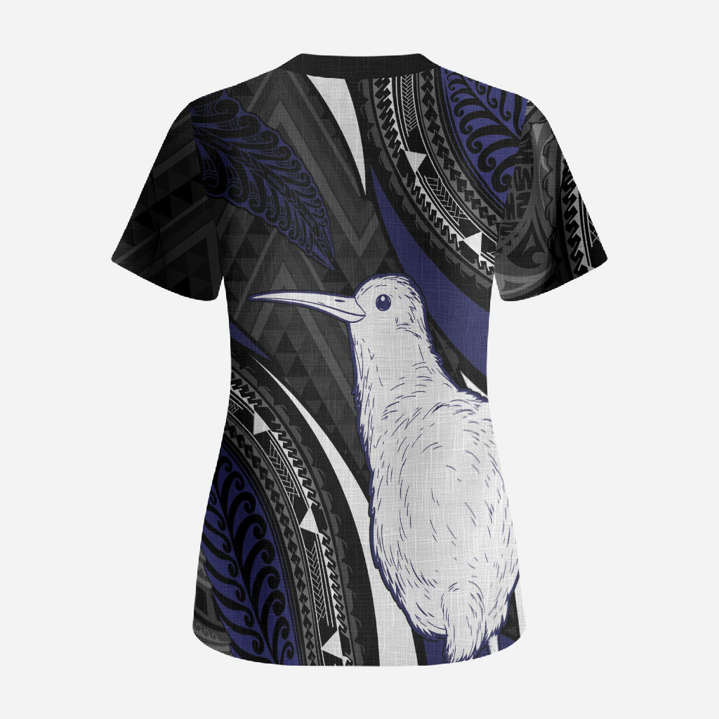 Personalised New Zealand Kiwi Scrub Top Silver Fern Tribal Pattern DT05 - Polynesian Pride