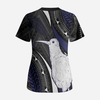 Personalised New Zealand Kiwi Scrub Top Silver Fern Tribal Pattern DT05 - Polynesian Pride