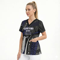 Personalised New Zealand Kiwi Scrub Top Silver Fern Tribal Pattern DT05 - Polynesian Pride